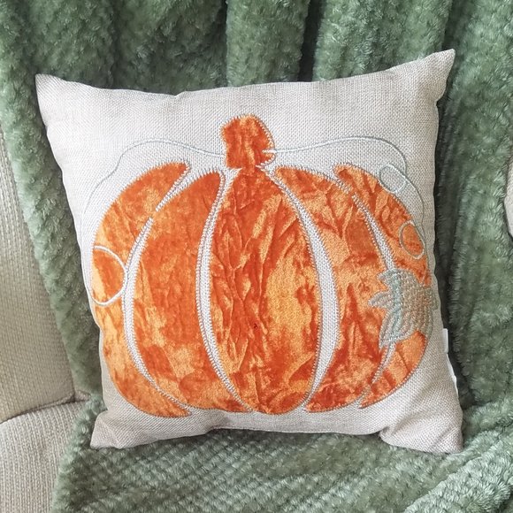 Other - Crushed Velvet Pumpkin Fall Harvest Square Decor Accent Pillow